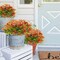 6Pcs Outdoor Artificial Plants UV Resistant, Fake Morning Glory Flowers with Orange Grass, Tropical Flowers Fall Leaves Foliage for Garden Patio Sidewalk Décor Red